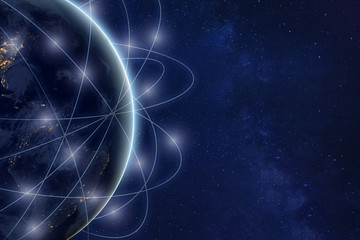 global communication technology and telecommunication background concept, blockchain financial network around planet Earth, IOT, part of image  furnished by NASA