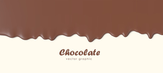 Chocolate flowing down, Dripping melted chocolate background, isolated vector illustration.