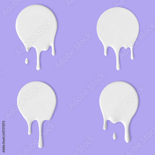 Cuadros en Lienzo Dripping white paint round icons, Yogurt or Milk flowing down