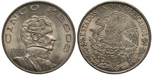 Mexico Mexican Coin 5 Five Pesos 1973, Bust Of Vicente Guerrero Right, Eagle On Cactus Catching Snake,