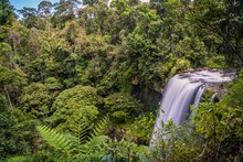 Long Exposure Shot Of Zillie Falls In The Summer In Queensland, Australia