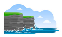 Cliffs Of Moher. Irish Attraction. Travel To Ireland. Vector Flat Illustration.