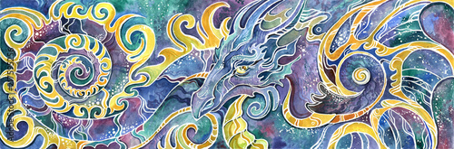 Fotografía triptych Chinese dragon full set colorful drawn