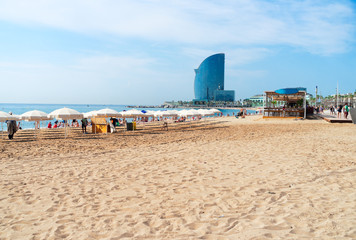 Sticker - Mediterranean sea and Barcelonetta beach at summer, Barcelona