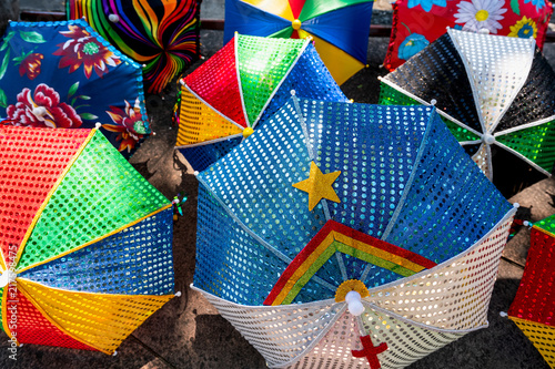 Fotografia Colorful Brazilian Carnival decoration in the city of Olinda, Pernambuco, Brazil