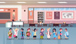 © mast3r - mix race school children group lesson in classroom success study concept education pupils flat design horizontal vector illustration