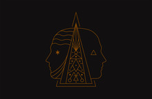 Symbol Human Heads. Pyramid Dualism Mystic Occult Illustration.