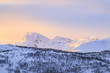 View on snowy mountain peaks during sunset