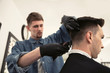 © New Africa - Professional barber working with client in hairdressing salon. Hipster fashion