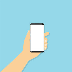 Wall Mural - Hand holding smartphone with blank screen. Vector illustration i