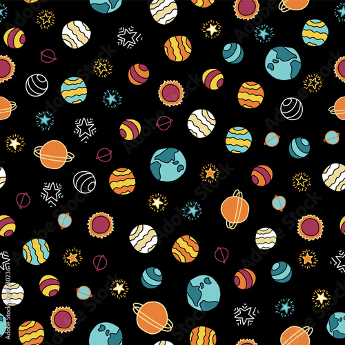Space Galaxy Seamless Vector Background Doodle Stars And Planets