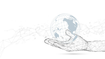 Wall Mural - hand holding with global connection. lines and particle style