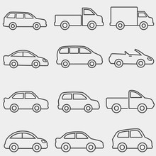 Cars, Vans And Truck Line Icons
