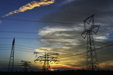 The power supply facilities of contour in the evening