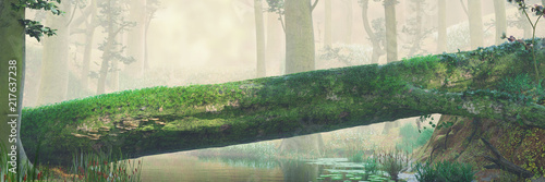 Dekoracja na wymiar  zwalone-drzewo-naturalny-most-w-magicznym-lesie-piekny-krajobraz-lasu-fantasy