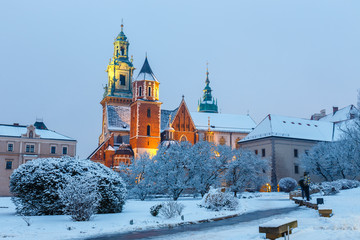 Wawel Castle in Krakow at twilight. Krakow is one of the most famous landmark in Poland