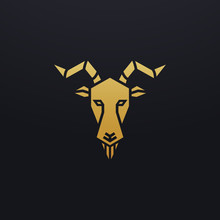 Stylized Ram Head Icon Illustration. Vector Glyph, Tribal Goat Animal Design With Golden Color