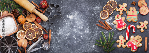 Cuadros en Lienzo Ingredients for cooking Christmas baking and gingerbread cookies, top view