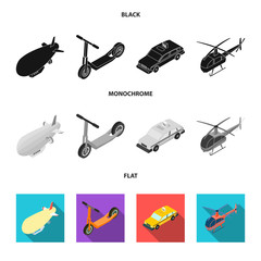 Canvas Print - A dirigible, a children scooter, a taxi, a helicopter.Transport set collection icons in black, flat, monochrome style vector symbol stock illustration web.