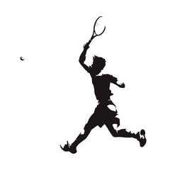 Wall Mural - Tennis player hits the ball, isolated vector silhouette