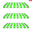 © VITAMIN - Set of rectangular fabric awnings. Solar shade screens and retractable awnings. Green strip color. Vector illustration isolated on background.
