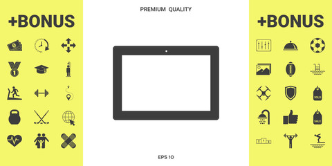 Computer tablet with blank screen, icon