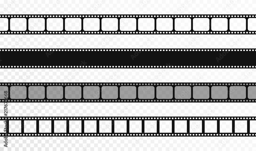 Seamless film strips on transparent background. Vintage cinema and photo tape. Retro film strips - obrazy, fototapety, plakaty 