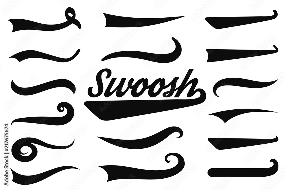 Typographic swash and swooshes tails. Retro swishes and swashes for athletic typography, logos, baseball font - obrazy, fototapety, plakaty 