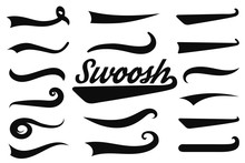 Typographic Swash And Swooshes Tails. Retro Swishes And Swashes For Athletic Typography, Logos, Baseball Font