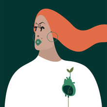 Ginger Woman Character With A Green Heart Illustration