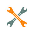 Icono plano llaves cruzadas en gris y naranja