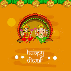 Wall Mural - illustration of elements of hindu festival Diwali background
