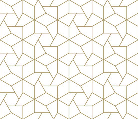 Modern simple geometric vector seamless pattern with gold line texture on white background. Light abstract wallpaper, bright tile backdrop.