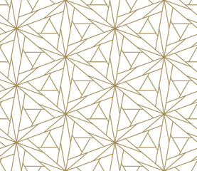 Modern simple geometric vector seamless pattern with gold line texture on white background. Light abstract wallpaper, bright tile backdrop.