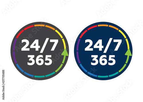 Fotografia, Obraz 24 on 7 timing badge symbol. Time 365 vector sign