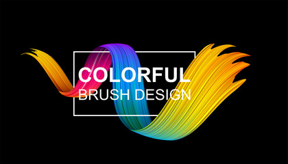 Wall Mural - Black background with colorful abstract brush stroke.