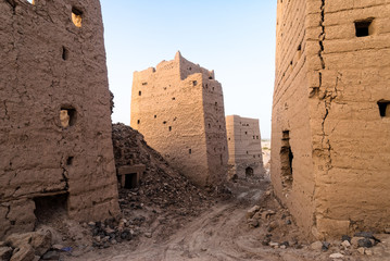 Wall Mural - Ruined multi-storey buildings made of mud in the district of Marib, Yemen