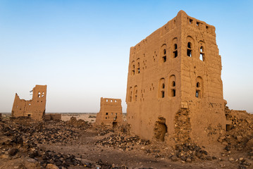 Wall Mural - Ruined multi-storey buildings made of mud in the district of Marib, Yemen