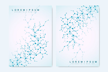 Modern vector templates for brochure, cover, banner, flyer, annual report, leaflet. Abstract art composition with molecule. Digital technology, chemistry, science or medical concept.
