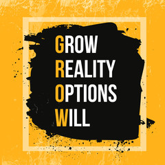 Inspiring motivation quote about Growth. Vector typography poster and t-shirt design, office decor. Distressed background