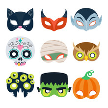 Halloween Party Masks Vector Illustration.