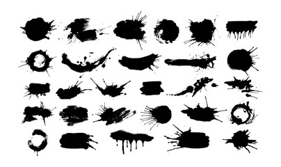 Poster - Set of black ink splashes and drops.