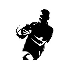 Wall Mural - Rugby player with ball in hands, running athlete. Team sport silhouette. Isolated vector illustration