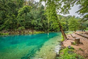 Sticker - Amazing crystalline blue water of Tamasopo River at Huasteca Potosina in San Luis Potosi, Mexico