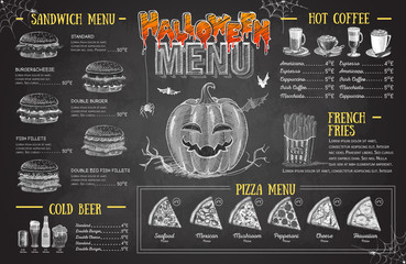 Wall Mural - Vintage chalk drawing halloween menu design. Restaurant menu