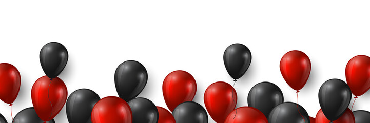 Black Friday sale banner with glossy red and black balloons on white background. Vector illustration.
