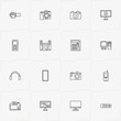 Electronic Devices line icon set with smart phone, mobile phone and calculator