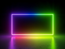 3d Render, Vibrant Rainbow Colors, Laser Show, Glowing Spectrum Rectangle, Blank Frame, Neon Lights, Abstract Psychedelic Background, Ultraviolet, Led Screen