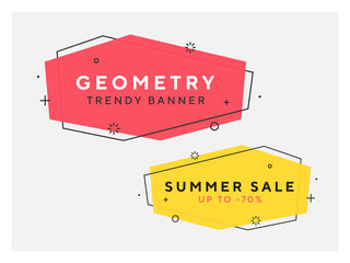Wall Mural - set of trendy flat geometric vector banners. vivid transparent banners in retro poster design style.