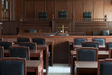 Table And Chair In The Courtroom Of The Judiciary.